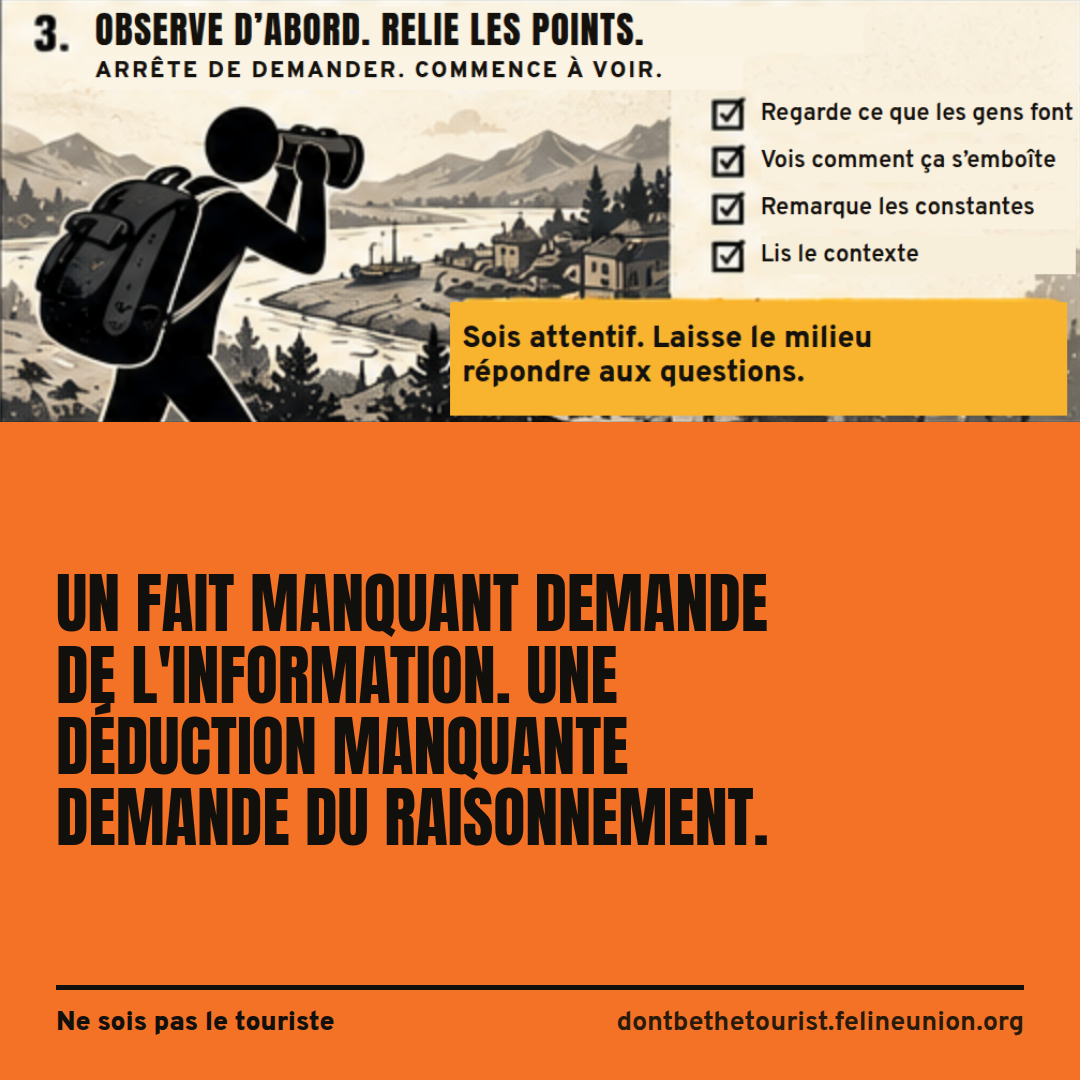Une randonneuse regarde une ville riveraine aux jumelles. Laisse le milieu répondre aux questions.