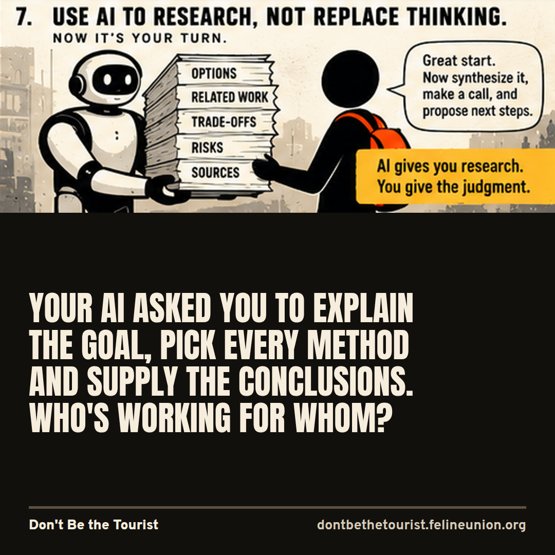 A person facing a screen of questions that reads Why, with the question: who is working for whom?